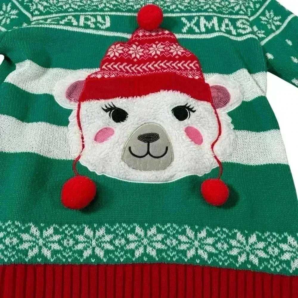 It's Our Time Polar Bear Christmas Ugly Holiday Sweater Girls Size Large - Picture 6 of 10